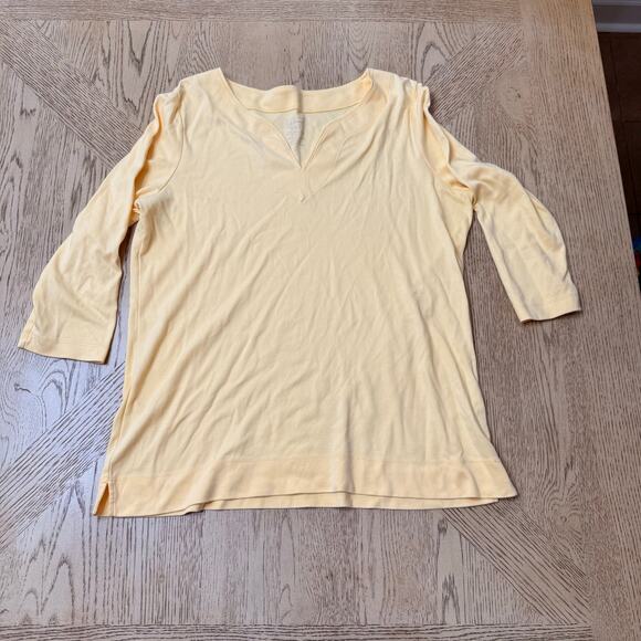 L.L. Bean Women's Pima Cotton Tunic Three-Quarter-Sleeve Splitneck Yellow Medium - Picture 2 of 8